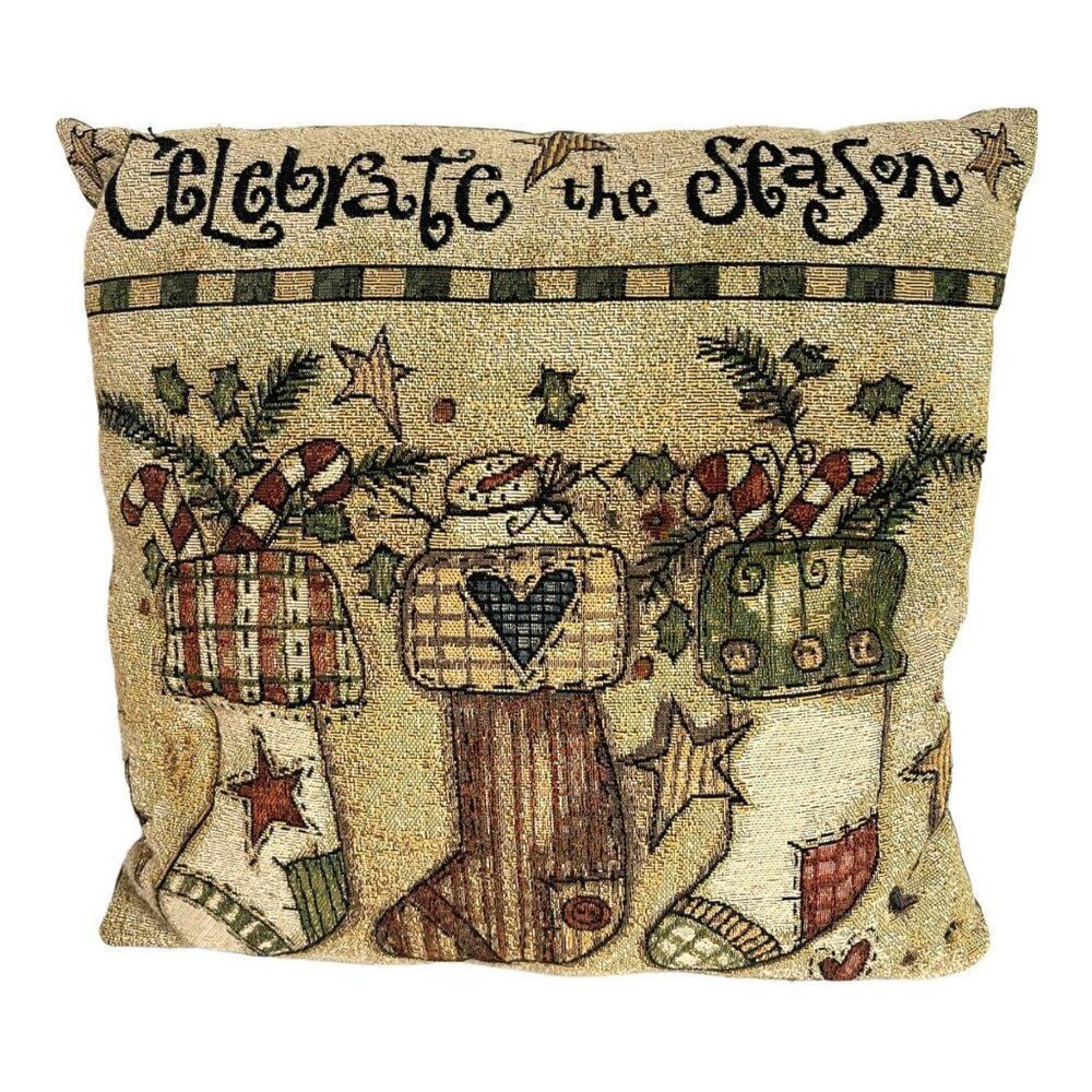 Celebrate The Season Decorative Throw Christmas Pillow 14" Stockings Mantle